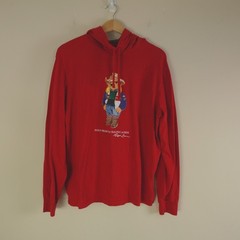 Ralph Lauren Polo Bear Pullover Large Red Sun Valley Jersey Hooded T Shirt