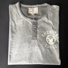 American Eagle Outfitters Vintage Shirt Henley Gray Men L Buttons Logo Soft Feel