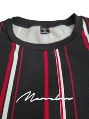 SHEIN Men’s Black Red White Striped Logo T-Shirt Slim Fit Crew Neck Size M