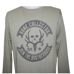 Bone Collector Long Sleeve Graphic T-Shirt | Olive Green | Skull Logo | Size L