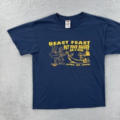 Vtg Fruit Of the Loom Mens Large Blue T Shirt 2006 Beast Feast Beaver On A Bun
