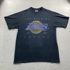Vintage Starter Los Angeles Lakers T Shirt Men Large Black Faded Distressed NBA