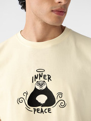 Kung Fu Panda Embroidery Details Textured T-Shirt Cotton Beige – Premium Fabric