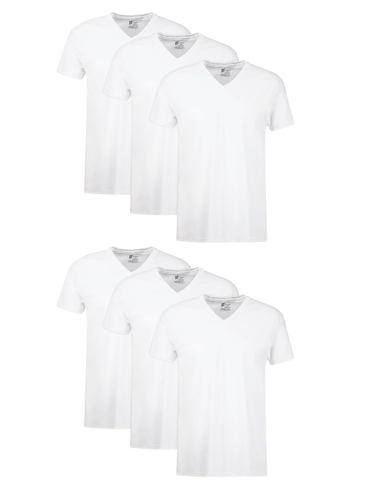 Hanes Mens Cotton, Moisture-wicking V-neck Tee Large, White – 6 Pack