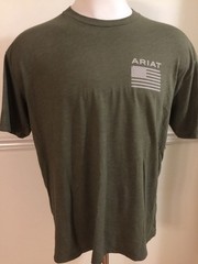 ARIAT Graphic Tee T-Shirt Men XXL Short Sleeve Crewneck Green S/S Flag On Back