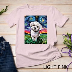 Maltipoo Starry Night White Maltese Poodle Dog Art by Aja T-Shirt Unisex T-shirt