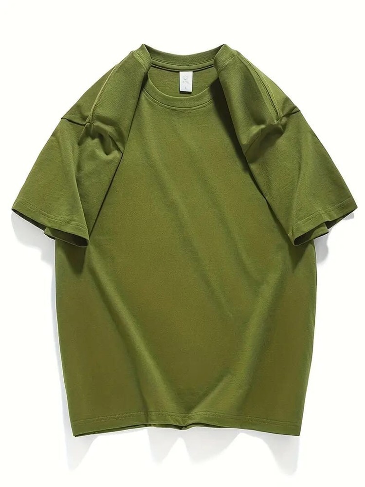 Men’s Classic Solid Plain Cotton Round Hem Scallop Essentials Tshirt S-2XL