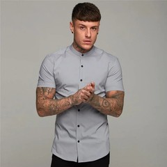 Plain Slim Fit Short Sleeve Casual Shirts Mens Social Business Dress Quick Dry T
