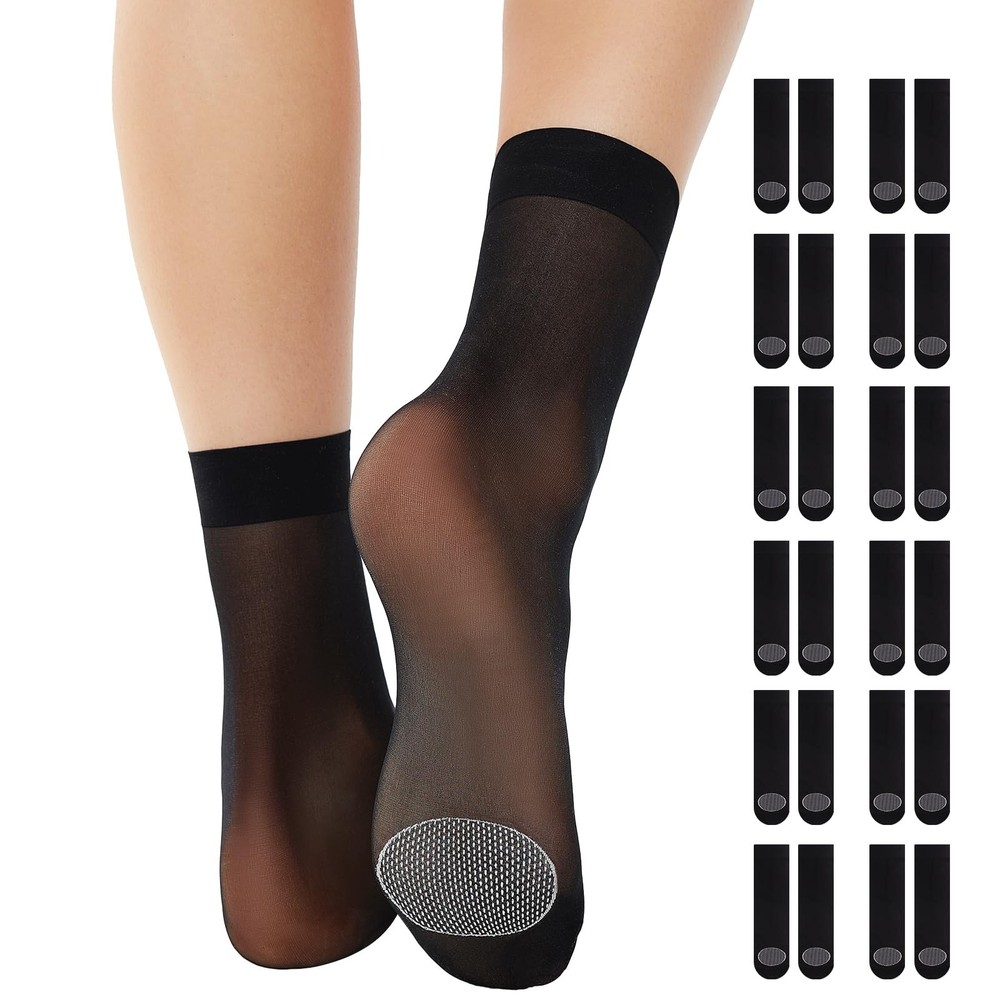 12 Pairs Women High Sheer Ankle Nylon Socks Hosiery With Reinforced Toe