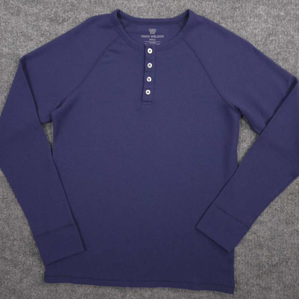 Mack Weldon WARMKNIT Waffle Henley Shirt Mens Small Navy Performance Wool Blend