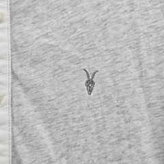 AllSaints Mens Small Henley Shirt Grey Grandad Collar Long Sleeve Ramskull Logo