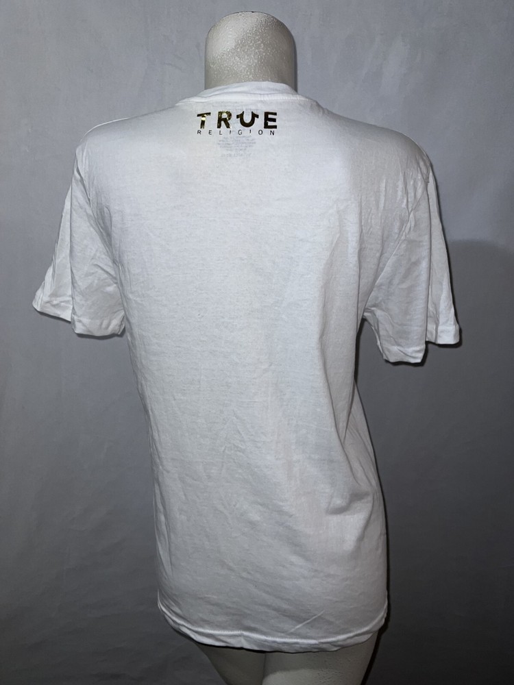 TRUE RELIGION Top Men’s Sz M White Gold Foil Cotton Lightweight SS Crewneck Tee