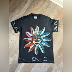 VTG RARE Gildan Native Trippy Sun Aztec Black Multi Color T-Shirt Size S M
