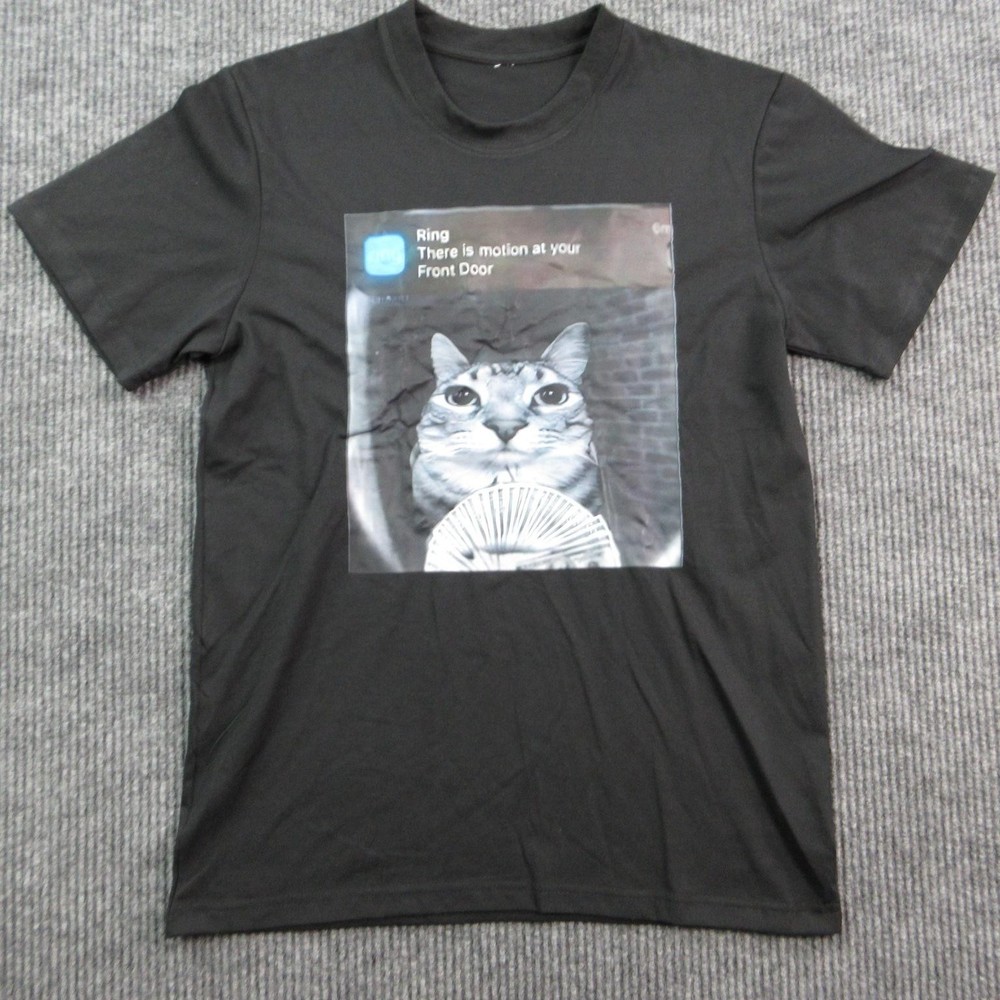 Ring Doorbell Cat Shirt Mens M Black Motion At Front Door Graphic Tee Funny