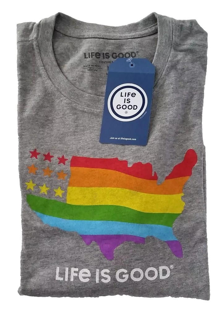 Life Is Good SS Shirt Crusher Tee RAINBOW MAP USA Grey Chest47in Mens L