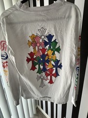 Chrome Hearts Multicolor Cross Graphic White Long Sleeve Men’s Cotton T-Shirt