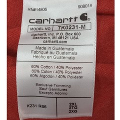 Carhartt Loose Fit Long Sleeve Shirt Mens Size 2XL Red Workwear Heavyweight K231