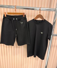 Prada Men T-Shirt & Shorts Set Black Color 2026 Collection Cotton Size Medium