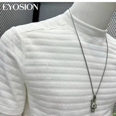 Summer Men Knitted Textured T-Shirt Slim Casual Solid O-Neck Short Sleeve Top