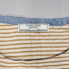 Zara Man Denim Couture Striped Long Sleeve Knit Top Tan Cream Button Shoulder L