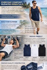Fabrik Pure Cotton Long Length Muscle Vest For Men 3 Pack In 3 Colours, 2XL-8XL