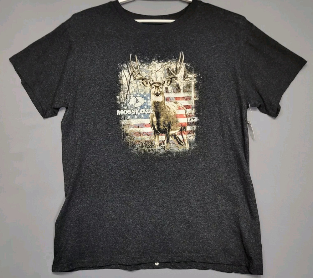Mossy Oak by Staghorn Creek Mens L Gray Buck Deer Graphic Hunting Sports NWOT