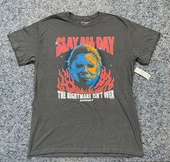 Halloween II Firey Mask Graphic T-Shirt Men’s Medium Charcoal Slay All Day New