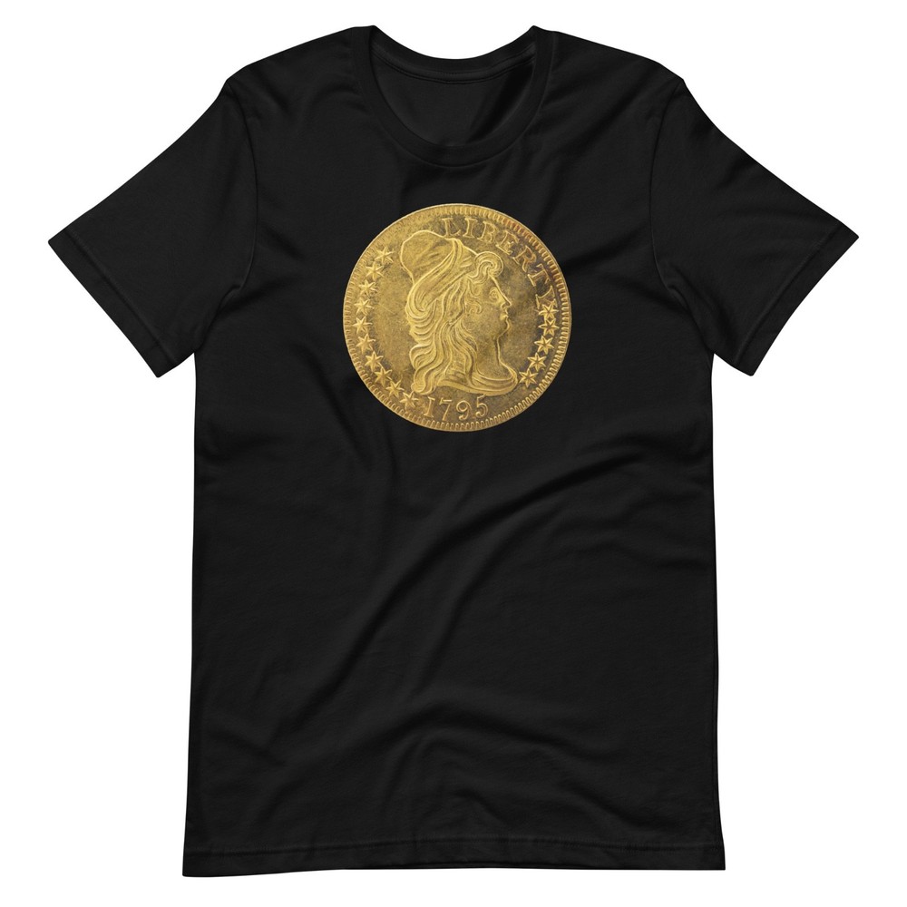 Liberty Gold Coin T-Shirt — 1795 Early U.S. Coin Collector Gift — Black/White