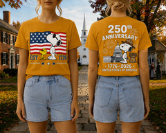 Snoopy 250th Anniversary T Shirt Front Back 1776 2026 America 4th Of July Tee