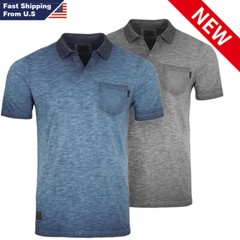 ZIMEGO Mens V-Neck Polo Shirt – Short Sleeve Vintage Button Henley With Pocket
