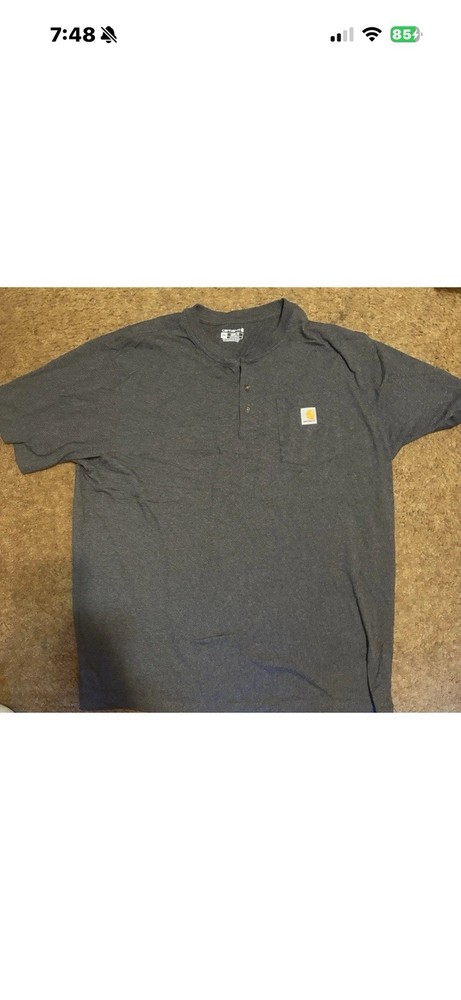 Carhartt Mens 2XL Loose Fit Henley Pocket T-Shirt Charcoal Heather Grey