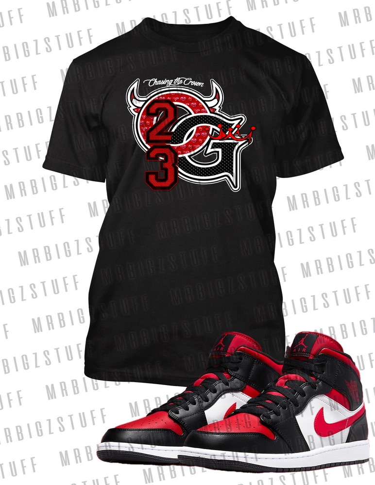 Mens 23 OG Chasing Crown Tee Shirt To Match Air Jordan 11 Bred Velvet Graphic