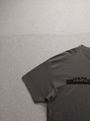 Karl Lagerfeld Men Shirt XXL Gray Crew Neck Short Sleeve Flat Front Outdoor Tee