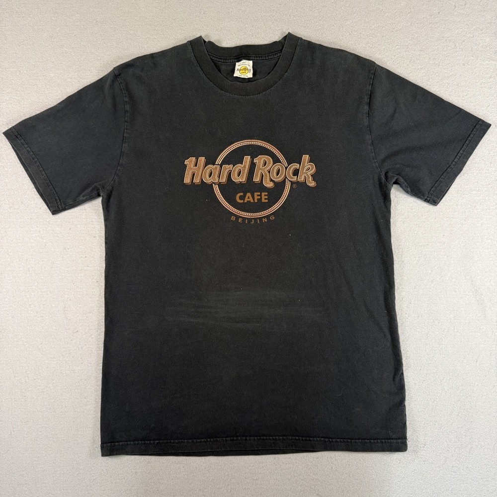 Hard Rock Cafe T-Shirt Men’s L Black Y2K Raised Puff Print 100% Cotton