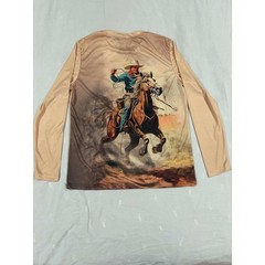 Mens Long Sleeve Graphic Tee Cowboy Horse Riding Western Style Shirt