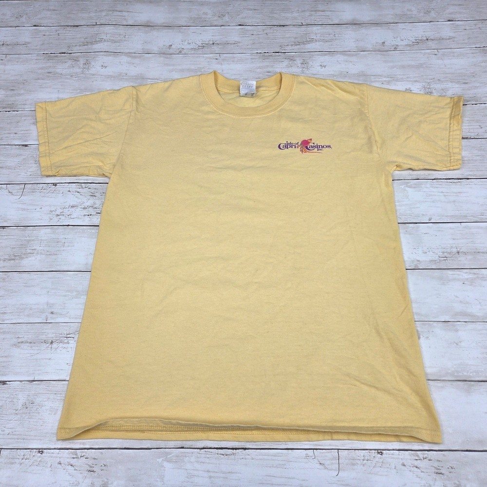 Gildan T-Shirt Mens M Yellow Isle of Capri Casinos Graphic Short Sleeve Tee