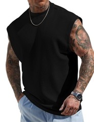 Mens Tank Tops Textured Sleeveless Streetwear T Shirts Workout Muscle Gym Shi…