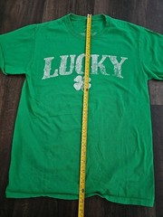 Irish themed Tee Shirt Green with Shamrock “Lucky” Size S (34/36)