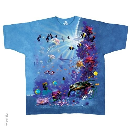 AQUATIC-TROPICAL REEF-FISH-TURTLES-TIE DYE T-SHIRT M-L-XL-XXL