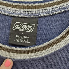 Left Coast Knit Shirt Mens Large Navy Blue Striped Trim Vintage 90s Skater Style