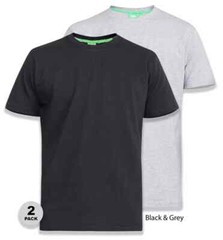 D555 Duke Big Mens 2 Pack Crew Neck T-Shirt Black/Grey 2XL-8XL (KS16894)