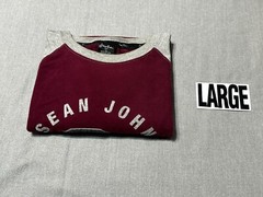 Sean John Collection – Men’s 3/4 Sleeve Shirt Size L – LARGE – Burgundy and Gray