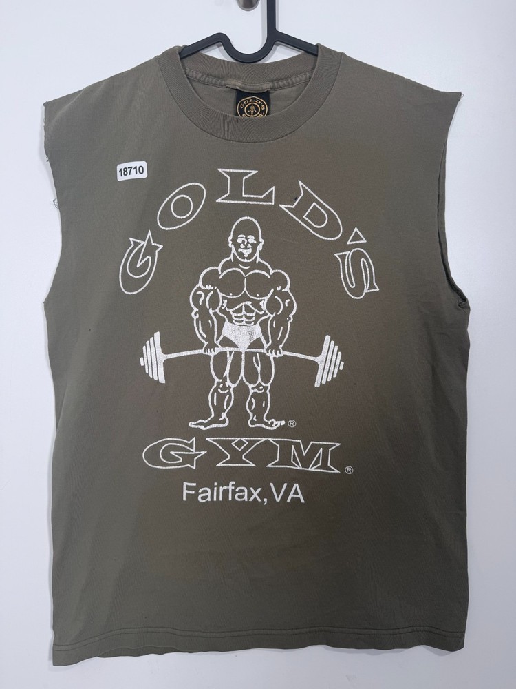Gold’s Gym Mens Muscle Joe Bodybuilding T Shirt Sleeveless Green Size M 20.5×28