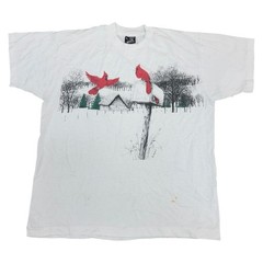 Vintage Post Box Graphic T-shirt Christmas Red Cardinal Birds USA Mens Large