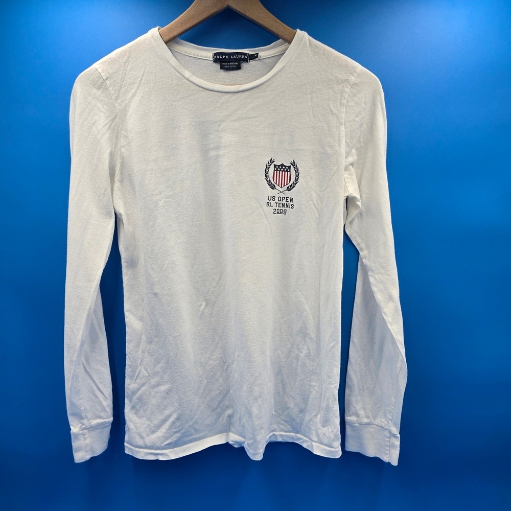 Ralph Lauren US Open 2009 Tennis LS Shirt White Big Pony Unisex M (Slim)