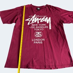 Stussy Burgundy World Tour Graphic T-Shirt Size Large Streetwear Skater Tee