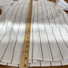 H&M white and black striped Linen Cotton button up shirt mandarin collar sz S