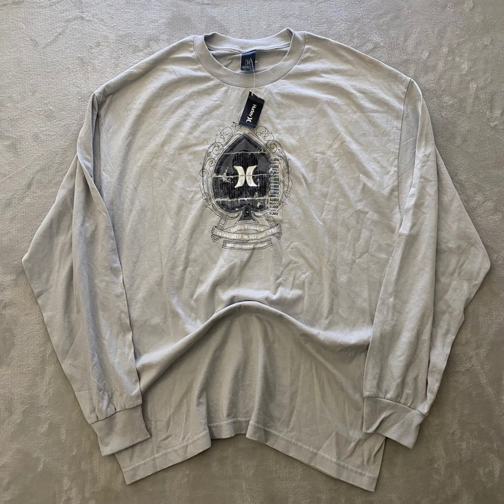 Vintage Hurley Mens Long Sleeve Graphic Tee Shirt Gray Spade XL HURMLS07C NWT
