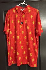 Men’s Graphic Polo Shirt – Hop Monster Design | Silky Soft Feel | Red | Size L