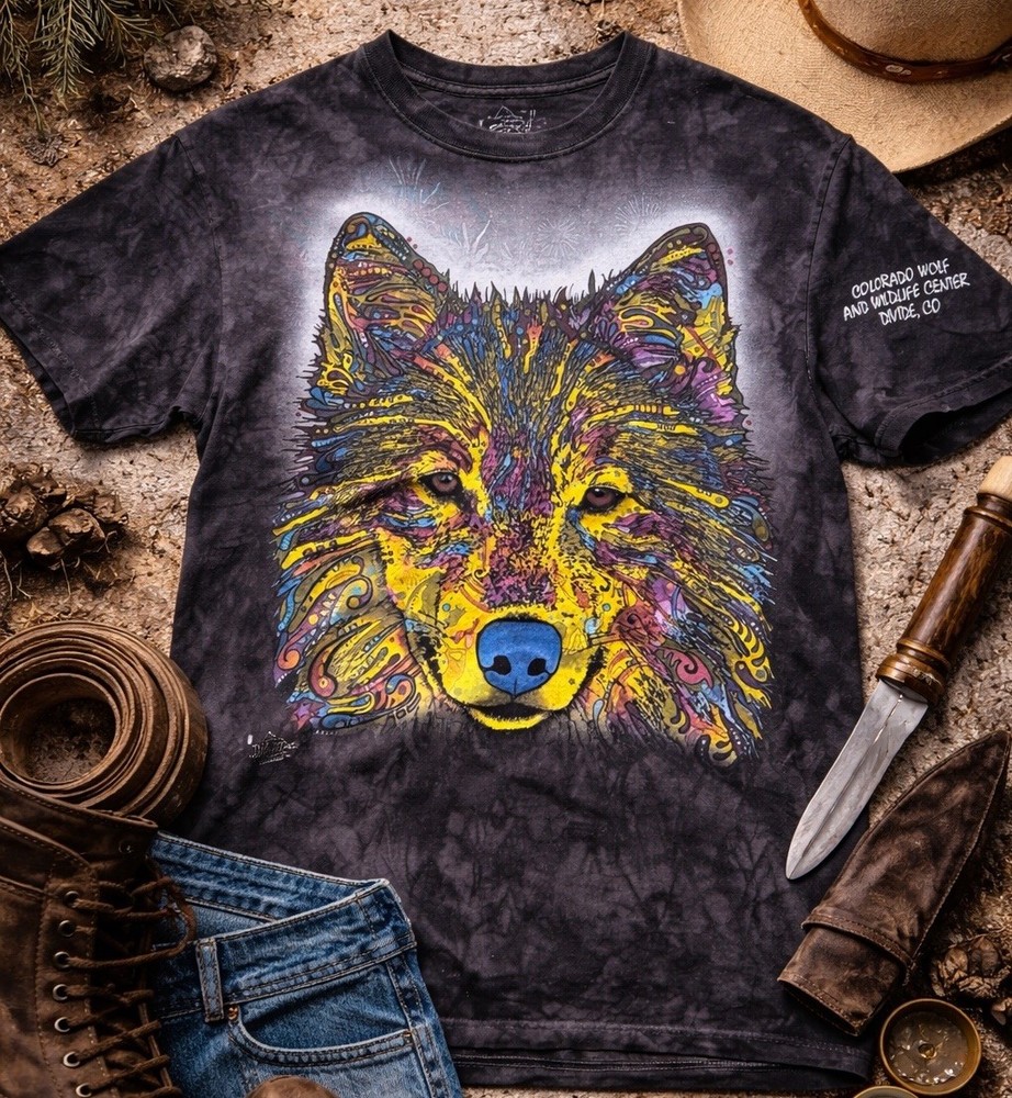 The Mountain Tie Dye Wolf T Shirt Medium Colorado Wildlife Psychedelic USA Y2K